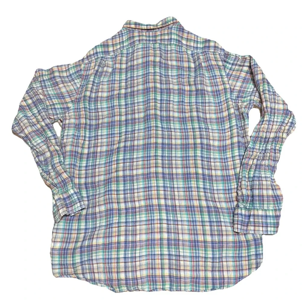 Polo Ralph Lauren Classic Fit 100% Linen Plaid Shirt Mens Xl
